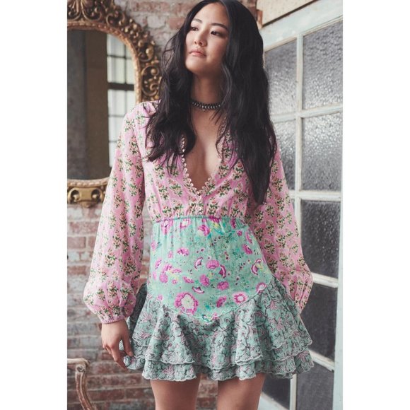 Hemant And Nandita Hera Mini Dress Cotton Floral Printed Embroidered M